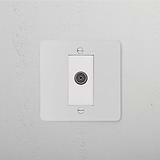 Paintable white TV outlet socket with a central black connection port; ideal for 1G sockets & modules.