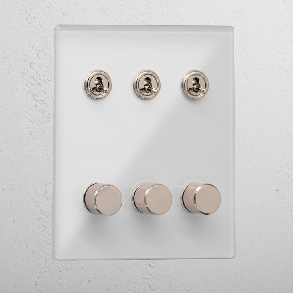 Interior Clear Polished Nickel 6 Gang Mixed Light Switch