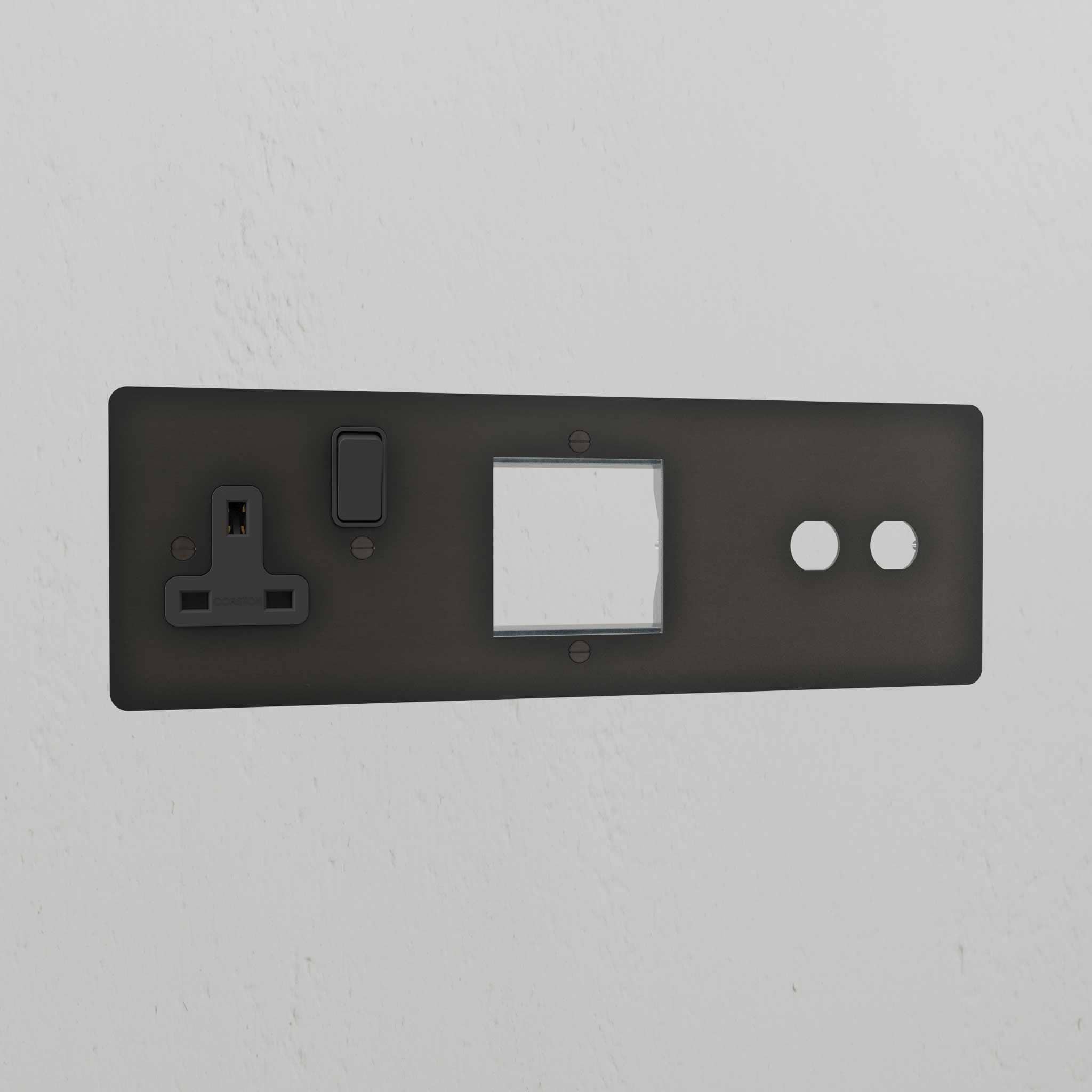 Single Socket UK & 1G 50mm Module & 2G Switch Plate - Bronze Black