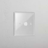 Clear white 1G socket module, Flex Outlet, designed to blend seamlessly with room decor.