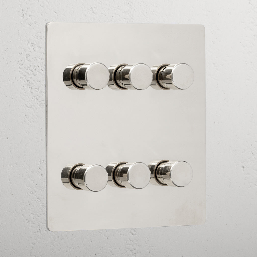 Premium Polished Nickel 6 Gang 2 Way Dimmer Light Switch