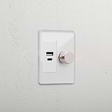 1G Two Way Dimmer & Usb A+C Slimline Switch - Clear Polished Nickel White