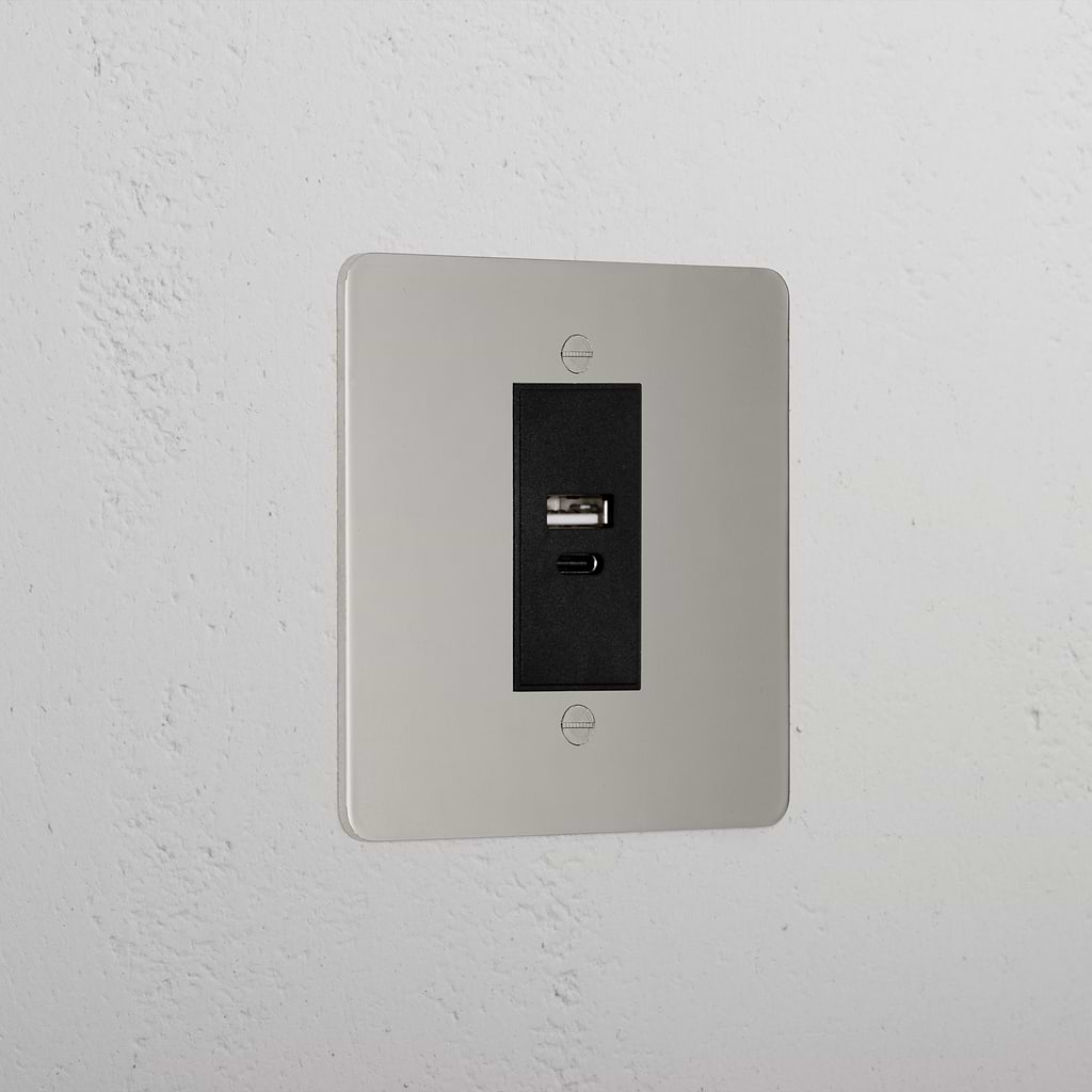 Elegant Polished Nickel Usb A+C Socket Black