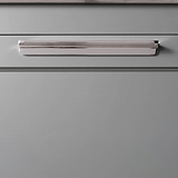 Polished Nickel Oxford Furniture Handle 384mm, zoomed in looking up at the handle showcasing the polished finish.