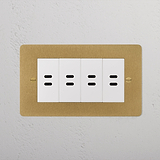 Antique Brass White 2G wall socket with 8 USB-C ports, blending modern connectivity with classic design elegance.