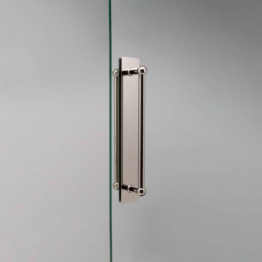 Polished Nickel Harper Double Pull Handle With Plate 320mm On White Background