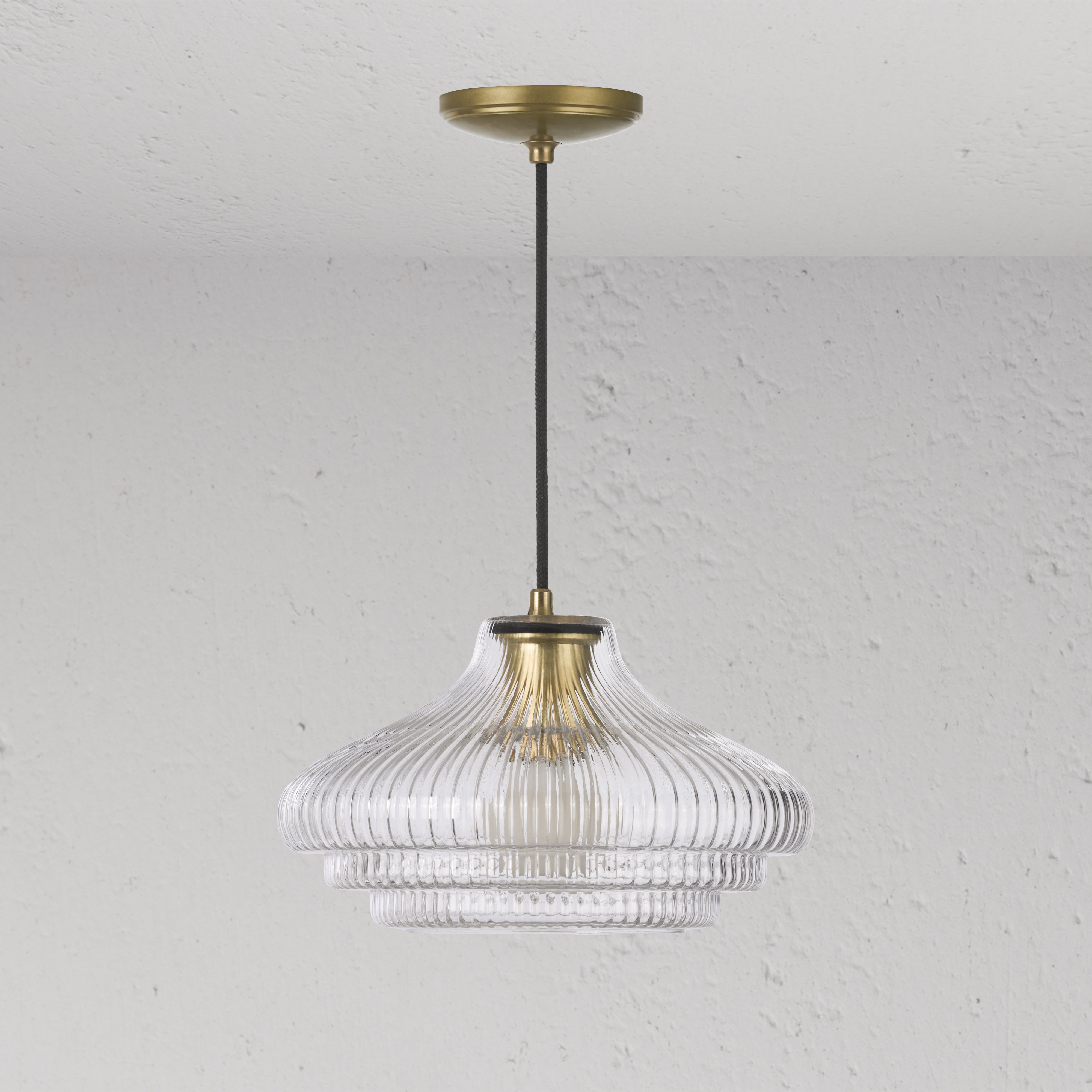 Brookfield Medium Pendant Light Fluted Glass - Antique Brass