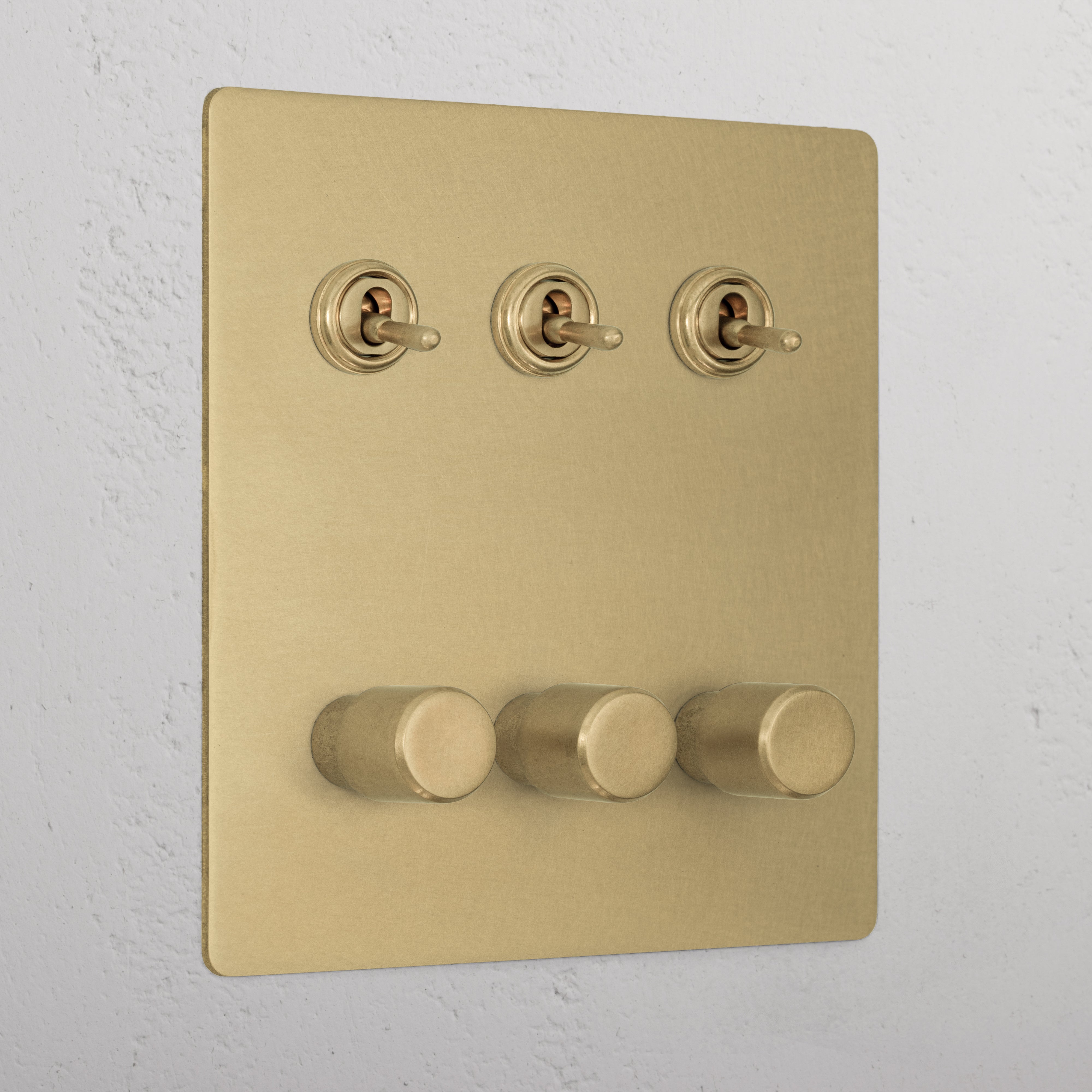 Premium Antique Brass 6 Gang Mixed Light Switch