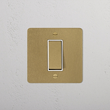 1G Two Way Rocker Switch in Antique Brass, with a sleek white faceplate for 1G Switches & Dimmers.