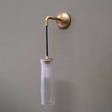 Antique Brass Hanging Light On Wall With Fluted Glass