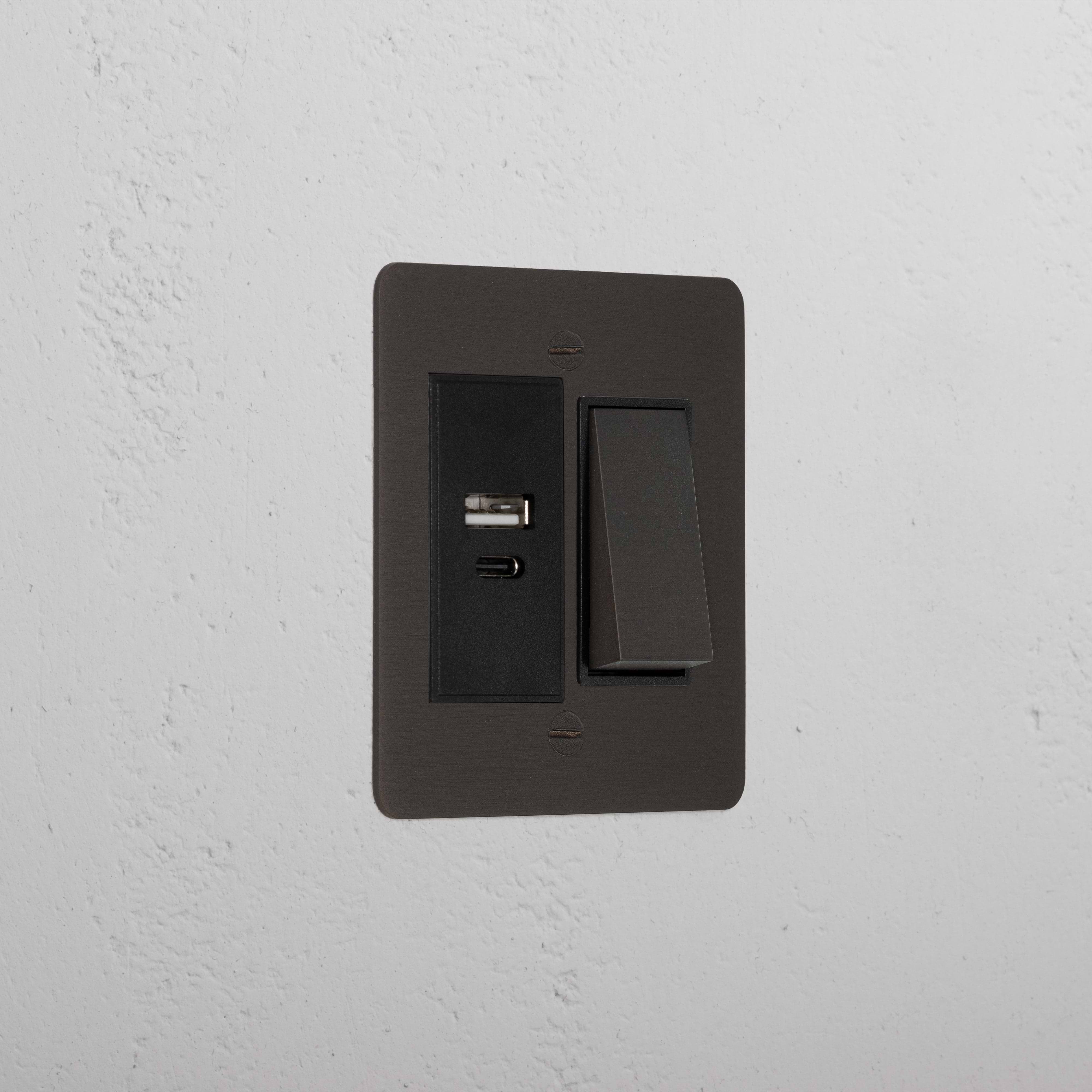 1G Two Way Rocker + Usb A+C Slimline Switch - Bronze Black
