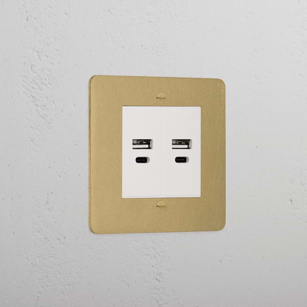 Luxury Antique Brass 2x Usb Ac+Ac Socket White