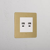 Luxury Antique Brass 2x Usb Ac+Ac Socket White