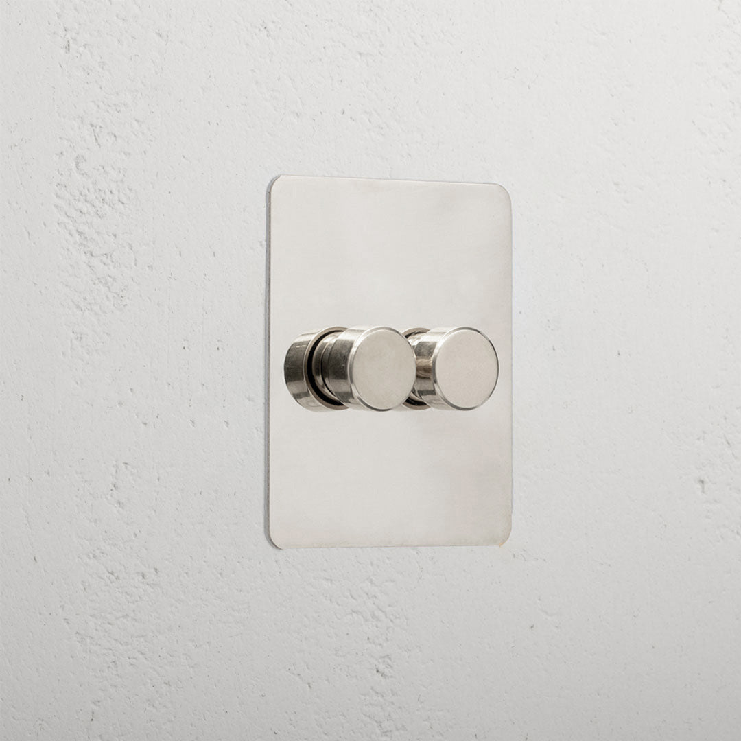 Premium Polished Nickel Slimline 2 Gang 2 Way Dimmer Light Switch