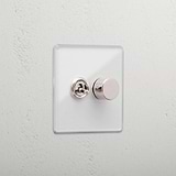 Premium Clear Polished Nickel 2 Gang Mixed Light Switch
