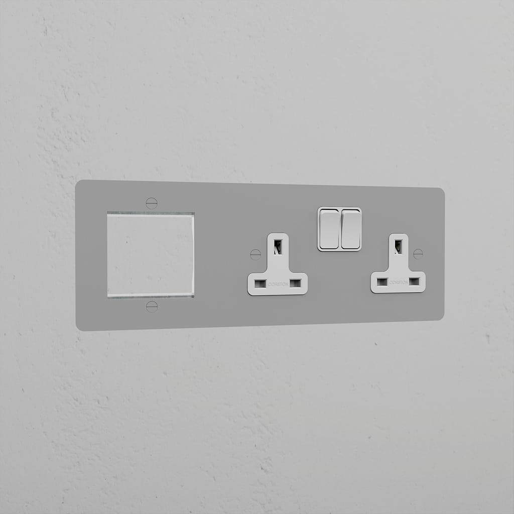 1G 50mm Module & Double Socket UK Plate _ Paintable White