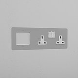 1G 50mm Module & Double Socket UK Plate _ Paintable White