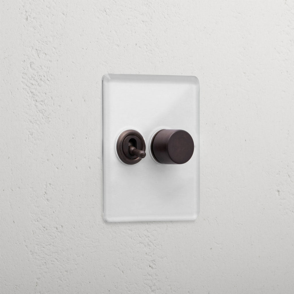 Clear Bronze Slimline 2 Gang Mixed Light Switch Black