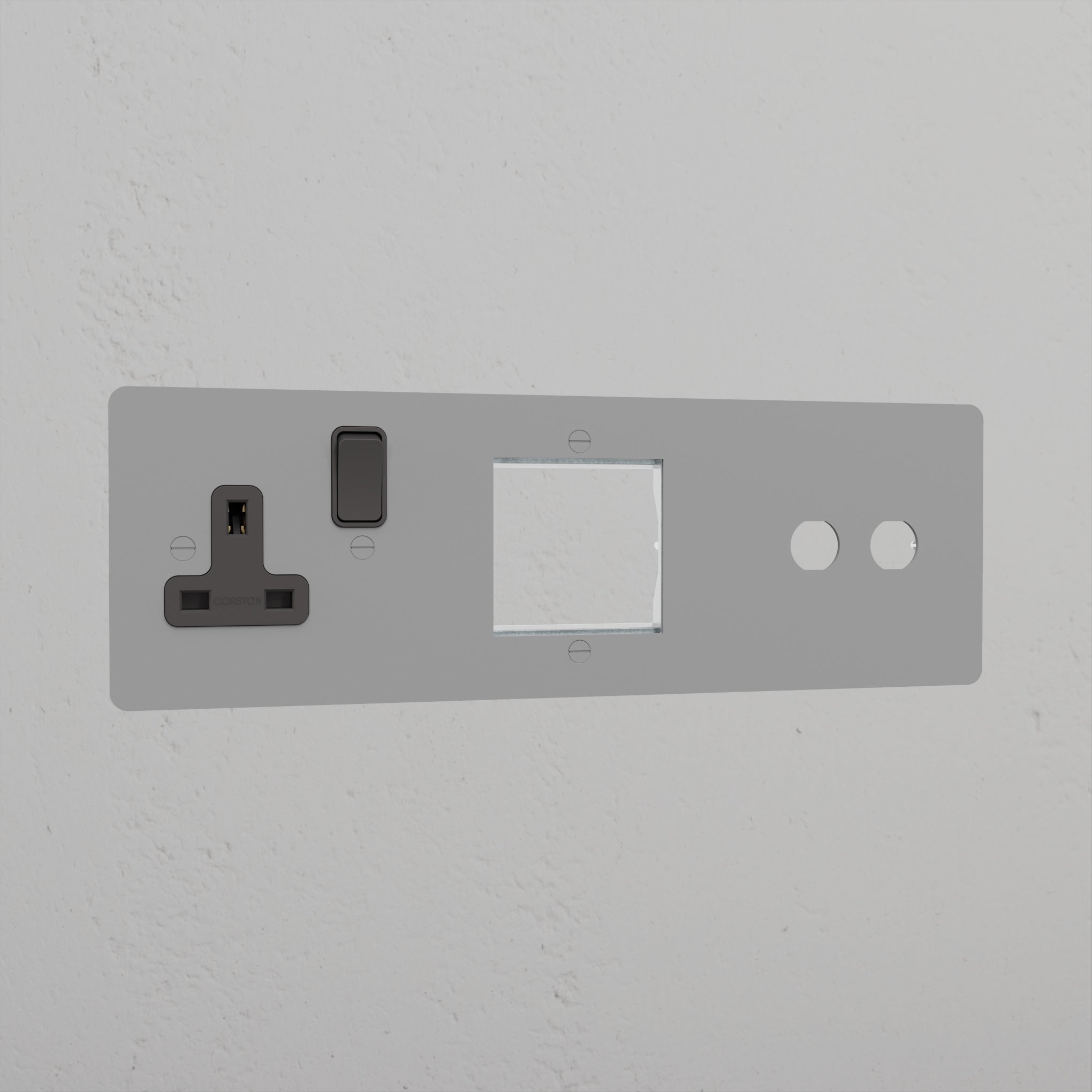 Single Socket UK & 1G 50mm Module & 2G Switch Plate _ Paintable Black