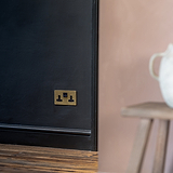 Antique brass double socket with USB-C fast charge on a black plate, suitable for 2G sockets & modules.