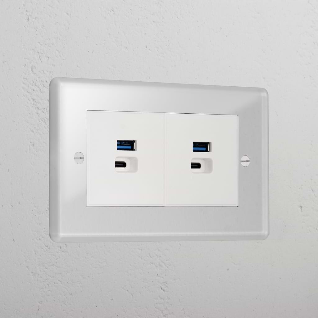 Clear 2x Usb A+C Fast Charge Socket White