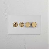 4G Mixed Switch 2T2D with two toggles, two dimmer knobs, in paintable antique brass finish for a classic look.