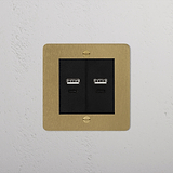 Antique Brass Black 1G USB A+C wall socket, featuring dual USB ports in a sleek brass frame.