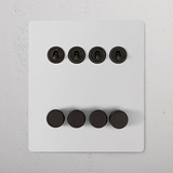 8G Mixed Switch 4T4D in paintable bronze with four black switches and four black dimmer buttons for 8G Switches & Dimmers.