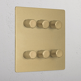 Designer Antique Brass 6 Gang 2 Way Dimmer Light Switch