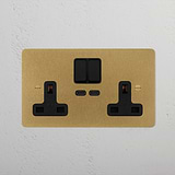 antique brass luxury double socket with USB-C fast charge beside lamp