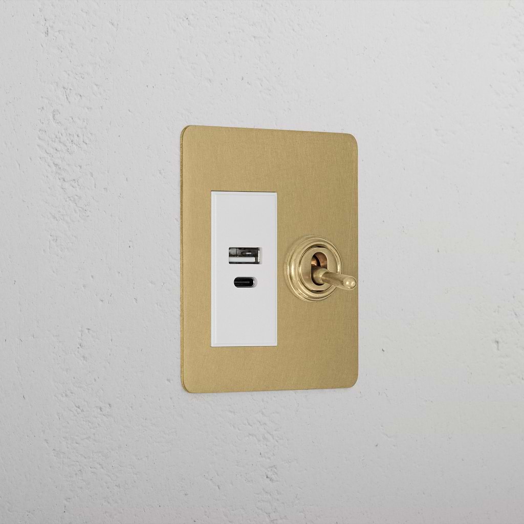 Luxury Antique Brass Slimline 1 Gang 2 Way Toggle And Usb A+C Light Switch White