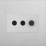 3G Mixed Switch 2T1D in Paintable Bronze, featuring two toggles and one dimmer on a wall panel.