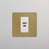 USB A+C Socket - Antique Brass White