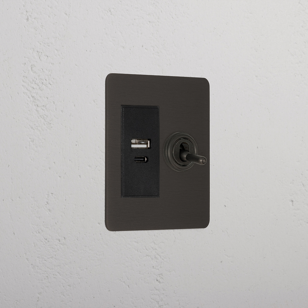 Bronze Slimline 1 Gang 2 Way Toggle And Usb A+C Switch