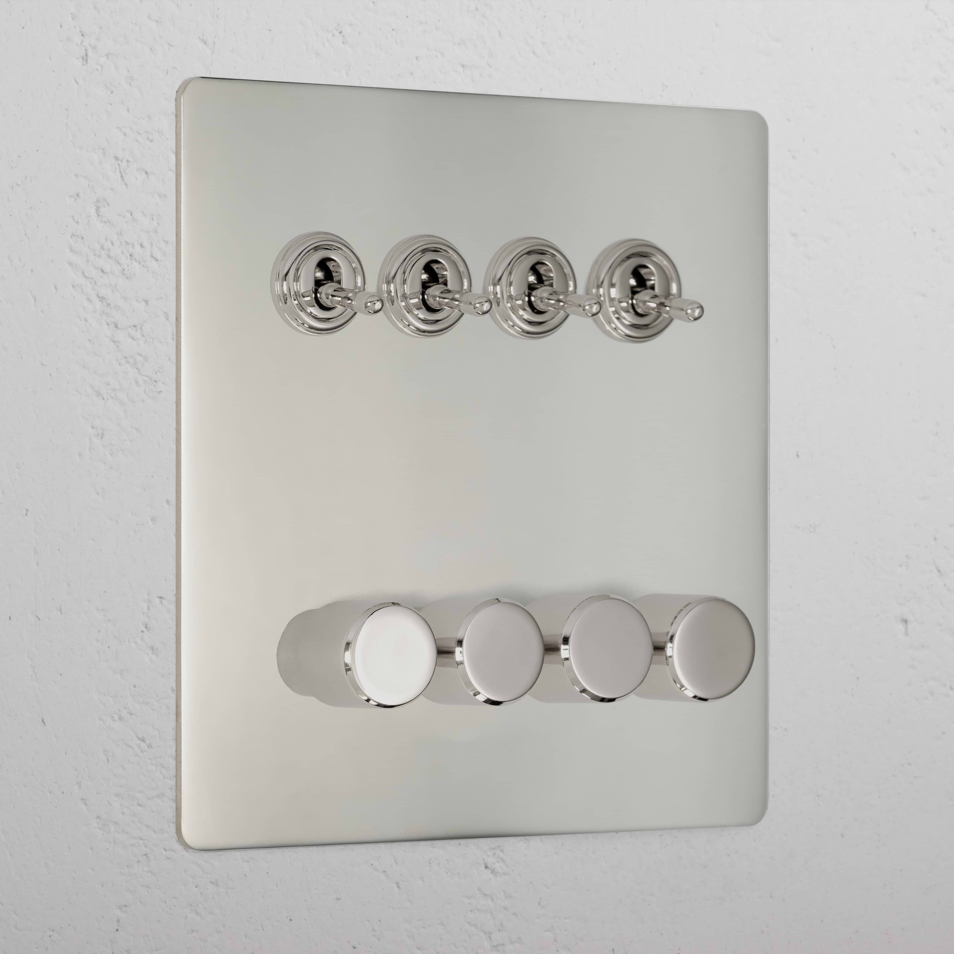 Designer Polished Nickel 8 Gang Mixed Light Switch
