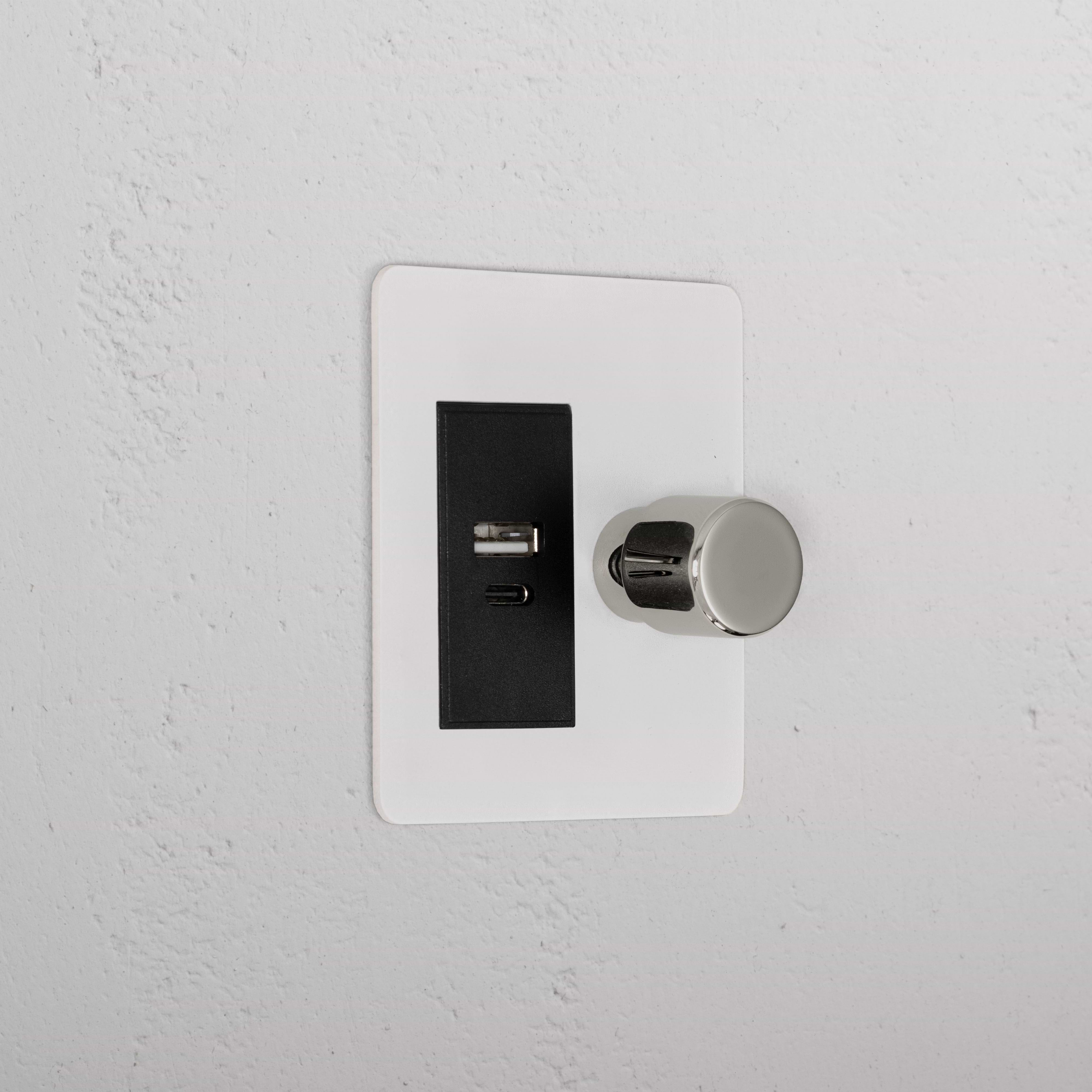 1G Two Way Dimmer + USB A+C Slimline Switch - Paintable Polished Nickel Black