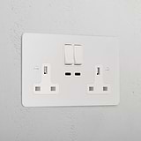 Double Socket with USB_C Fast Charge _ Paintable White