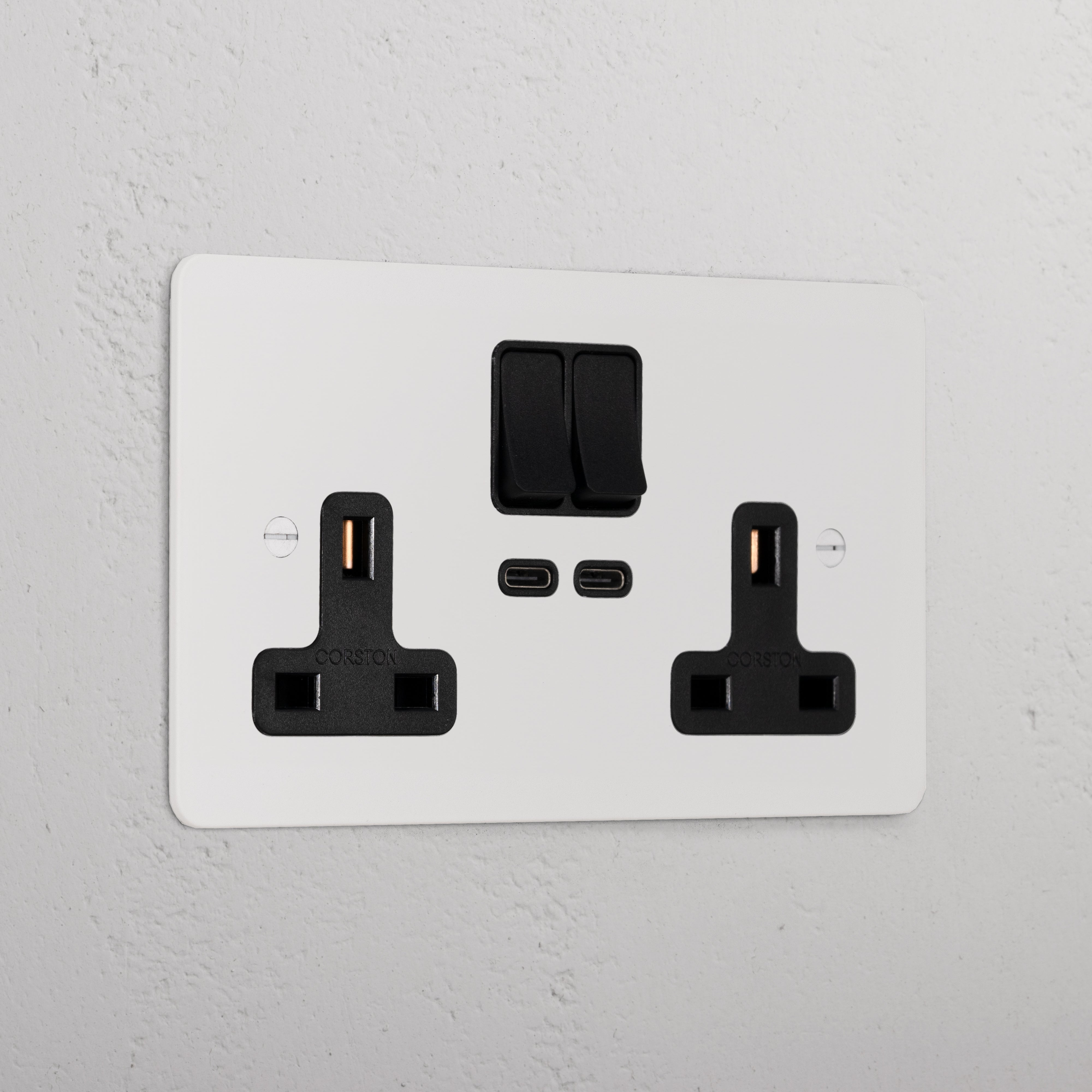 Double Socket UK with USB_C Fast Charge _ Paintable Black