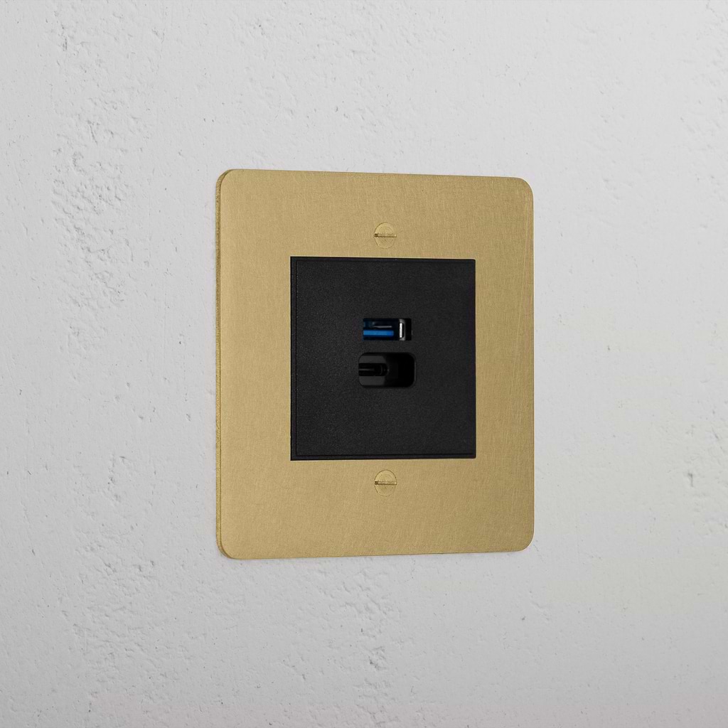Antique Brass Designer Usb A+C Fast Charge Socket On White Background