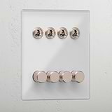Premium Clear Polished Nickel 8 Gang Mixed Light Switch