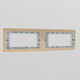 Antique Brass 4G 100mm Module Plate, a sleek brass module frame for electrical outlets on a white wall.