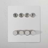 8G Mixed Switch 4T4D in paintable polished nickel finish, featuring four toggles and four dimmers.