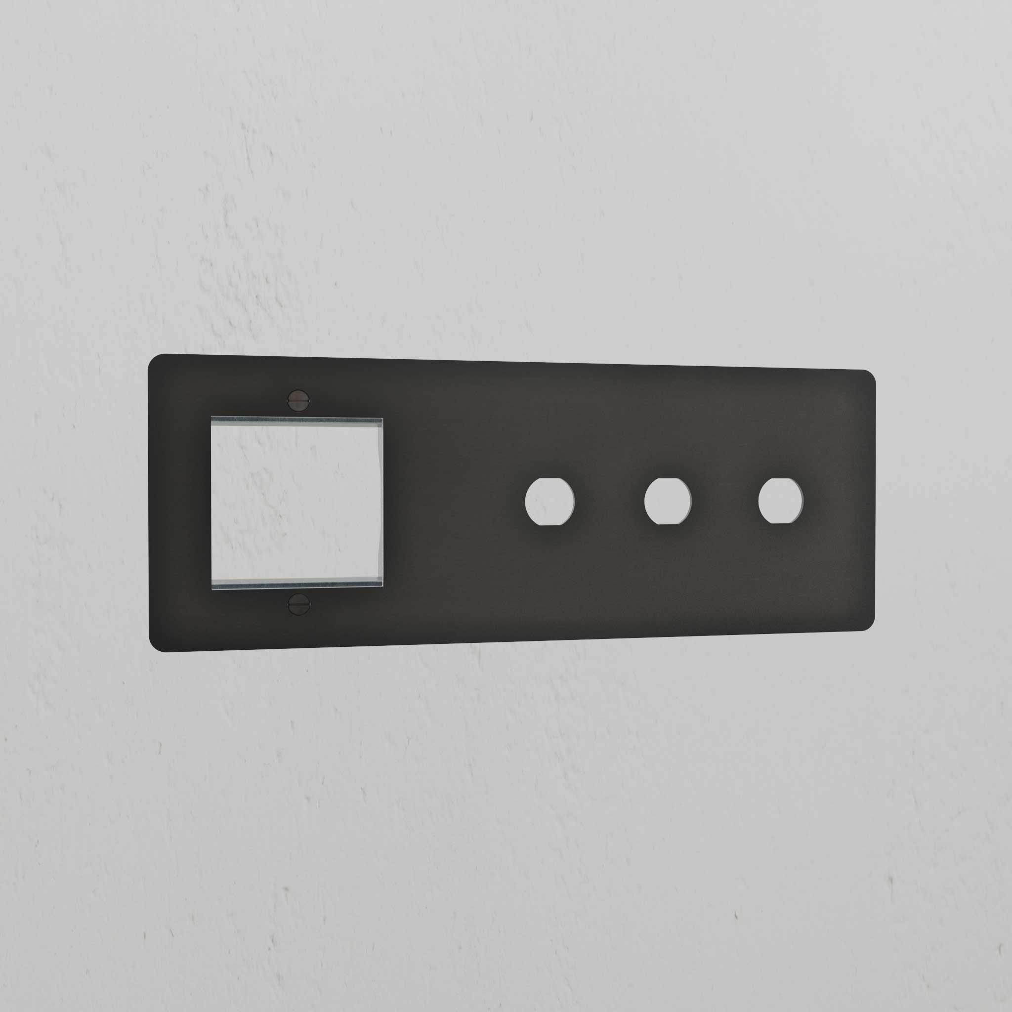 Bronze plate with three round and one square hole for 1G 50mm Module & 3G Switch Plate, Brass Module Plates.