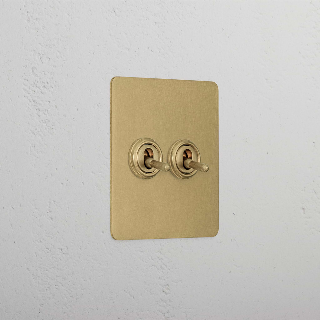Elegant Antique Brass Slimline 2 Gang 2 Way Toggle Light Switch