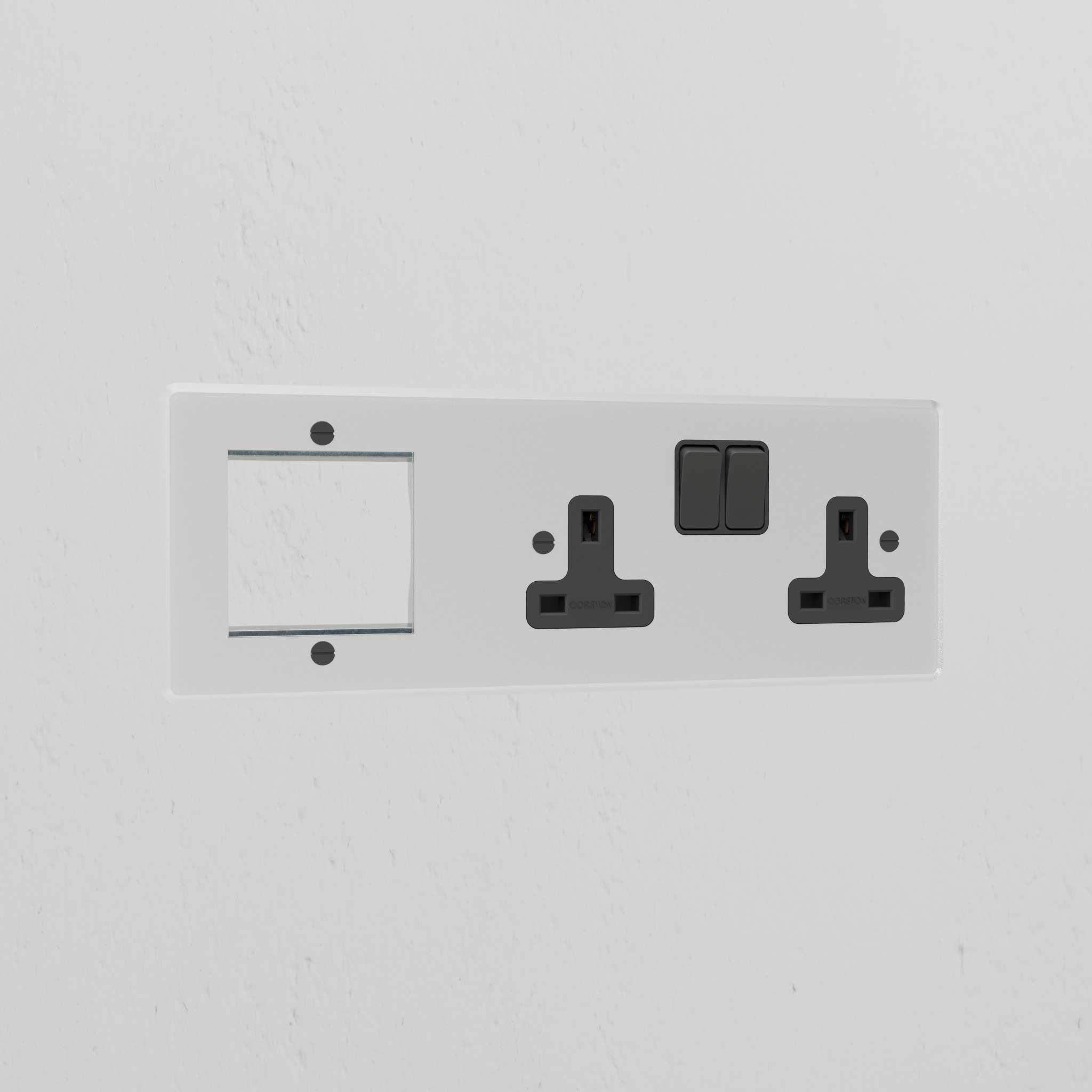 1G 50mm Module & Double Socket Uk Plate - Clear Black