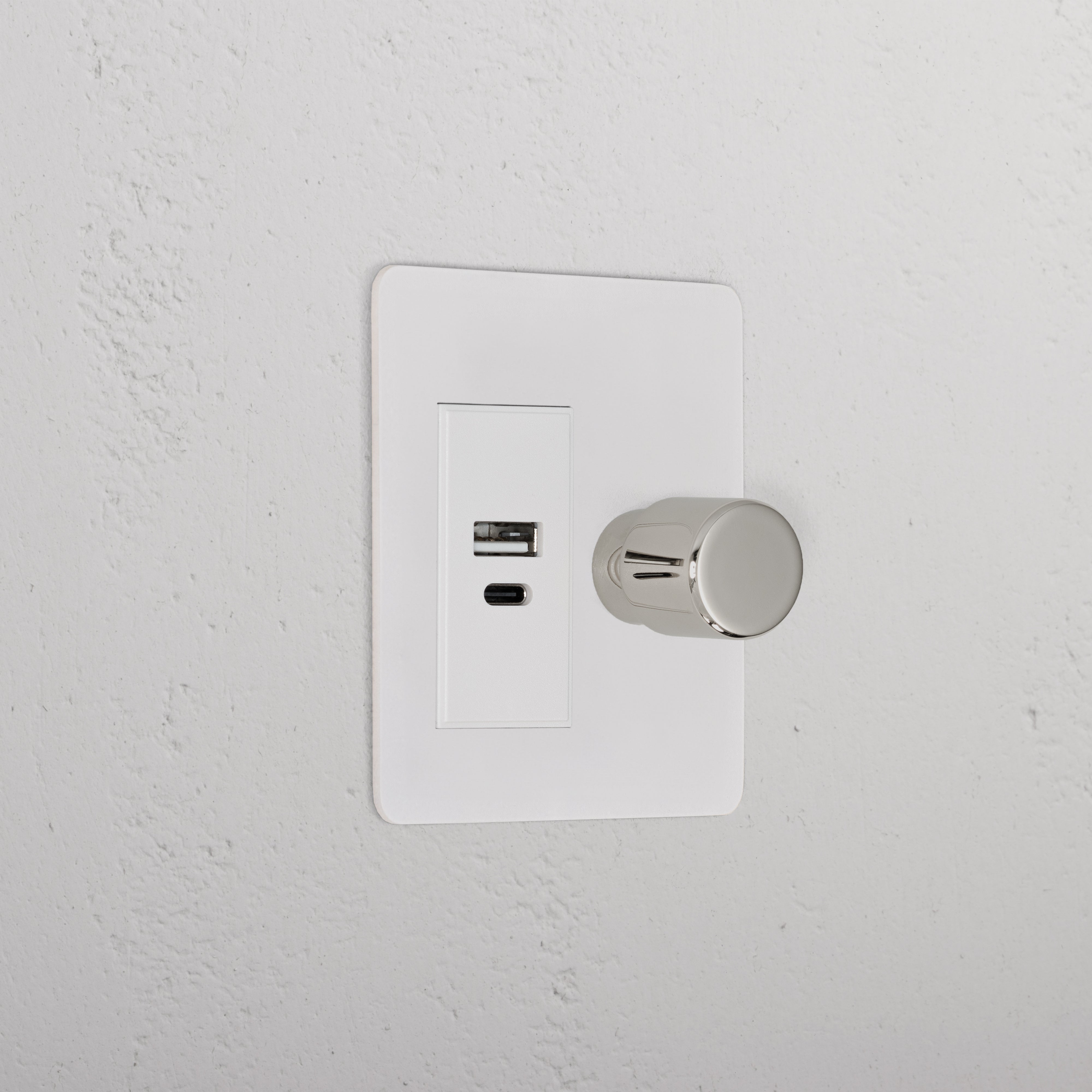 1G Two Way Dimmer + USB A+C Slimline Switch _ Paintable Polished Nickel White 