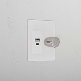 1G Two Way Dimmer + USB A+C Slimline Switch _ Paintable Polished Nickel White 