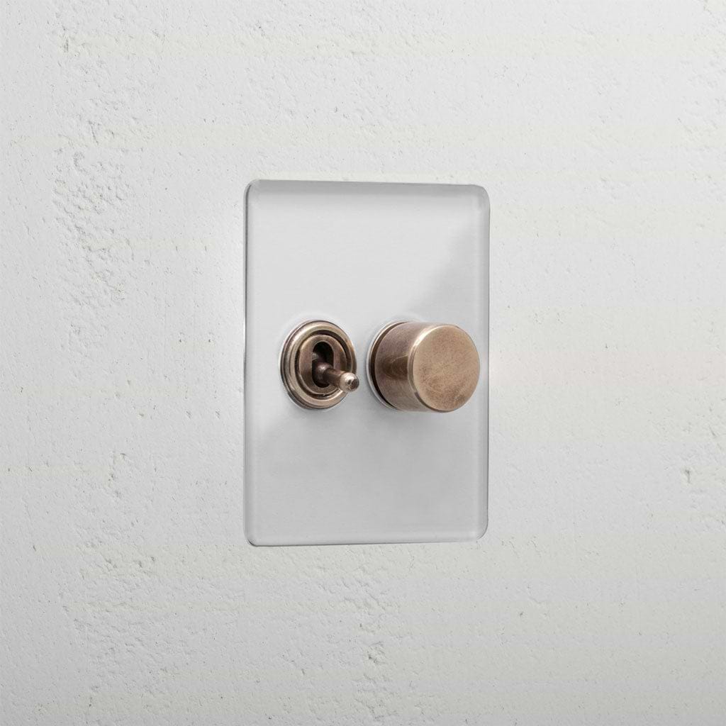2G Mixed Slimline Switch 1T1D - Clear Antique Brass