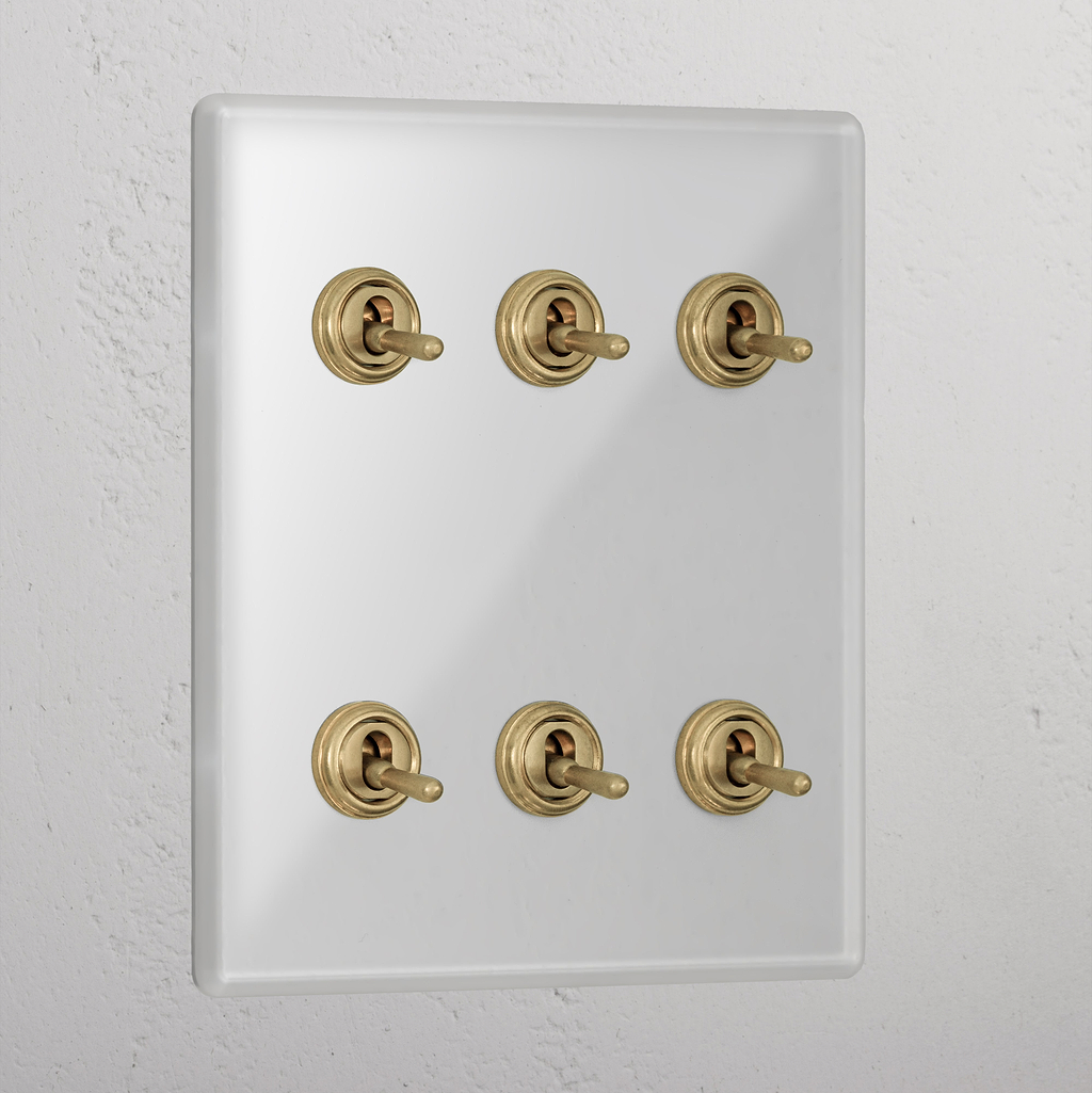 Clear Antique Brass 6 Gang 2 Way Luxury Toggle Light Switch