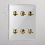 Clear Antique Brass 6 Gang 2 Way Luxury Toggle Light Switch